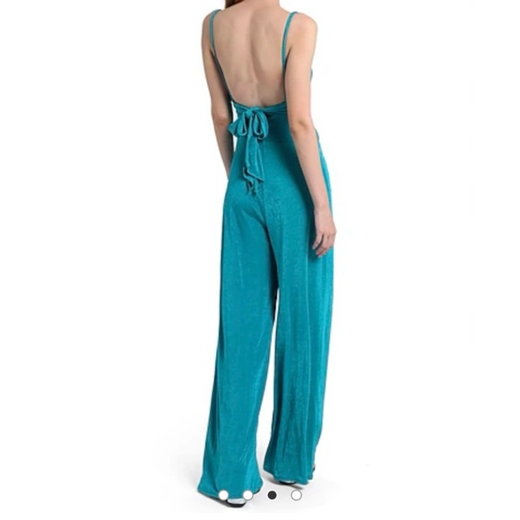 Topshop Slinky Cut Out Teal Jumpsuit - Size 4-6 - Picture 2 of 8